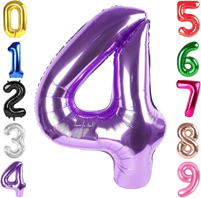 40 Inch Purple Number 4 Balloon Birthday Party Decorations by Hadoife