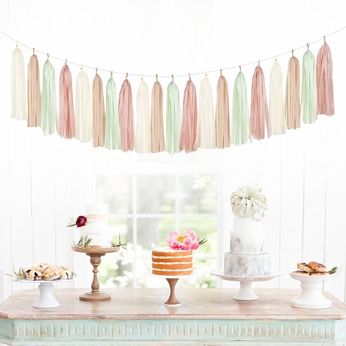 Sage-Green Beige Rose-Gold Party-Decorations Streamers - Image 2
