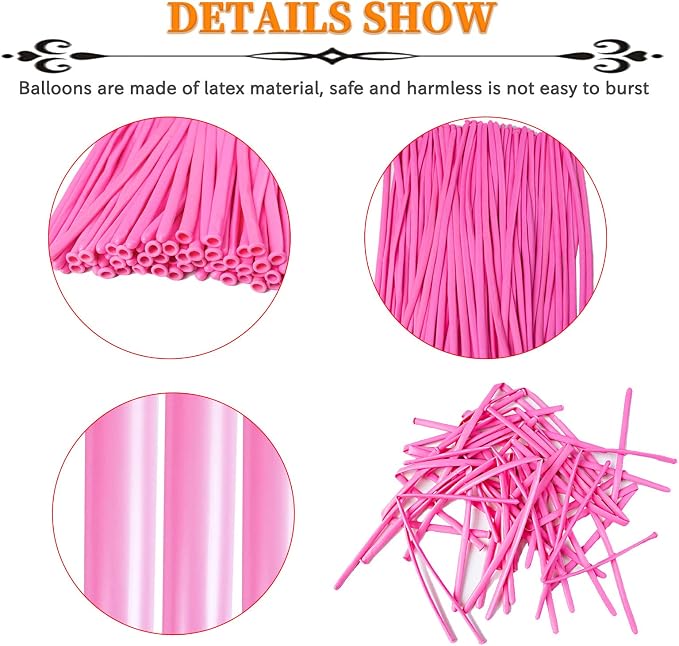 Pink 260 Long Skinny Twisting Animal Balloons, Rainbow Balloons - Image 2
