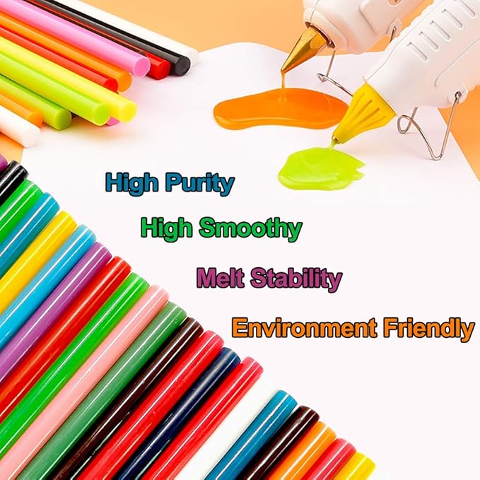 Colored Hot Glue Sticks for Hot Glue Gun 15 Colors 75 Pcs 7* 100mm Full Size Opaque Color Mini Hot Glue Sticks Hot Melt Glue Gun Stick Bulk Purple Black Yellow Pink Red Purple for DIY Art Craft Repair