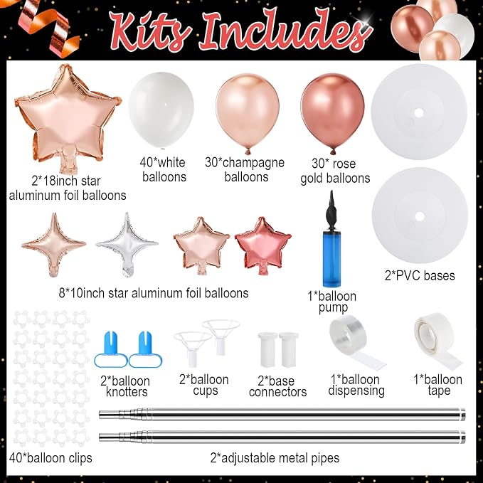Gejoy 110 Pcs Champagne Rose Gold Balloons Column Stand Kit Adjustable Tower - Image 2
