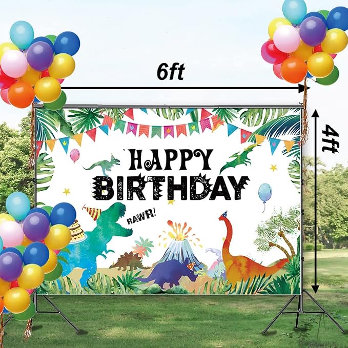 Illiyot Funny Dinosaur Birthday Backdrop 6x3.5ft, Watercolor Dinosaur Party - Image 2
