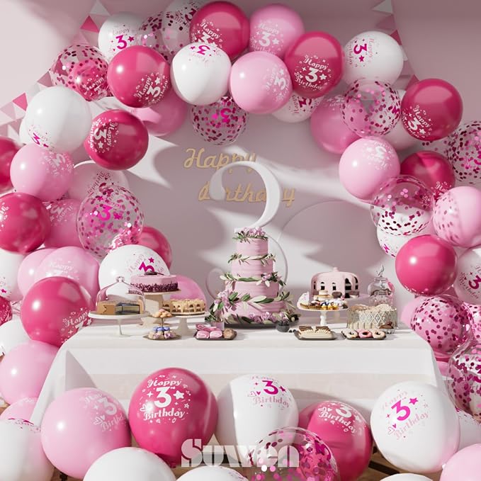 SUWEN Pink 3rd Number Printed Balloons 38PCS 12 Inch | 1-9 Latex Balloons Happy - Image 2
