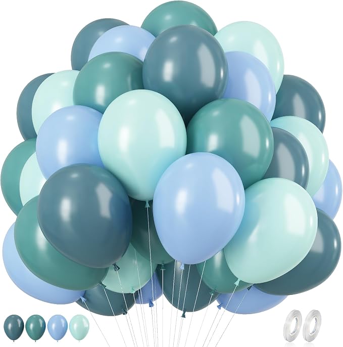 Dusty Blue and Green Balloons, 12 Inch Balloon Set by KEPMOV