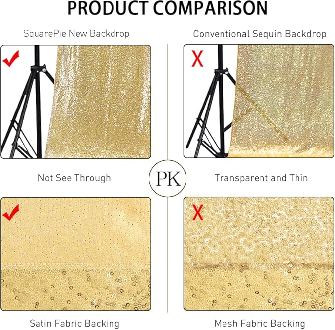 SquarePie Sequin Backdrop Curtain Not See Through Background for Wedding Party 10FT x 10FT Gold