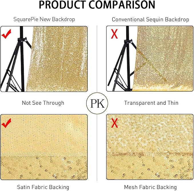 SquarePie 4x8ft Gold Sequin Backdrop, High Density Non-Transparent Glitter - Image 5