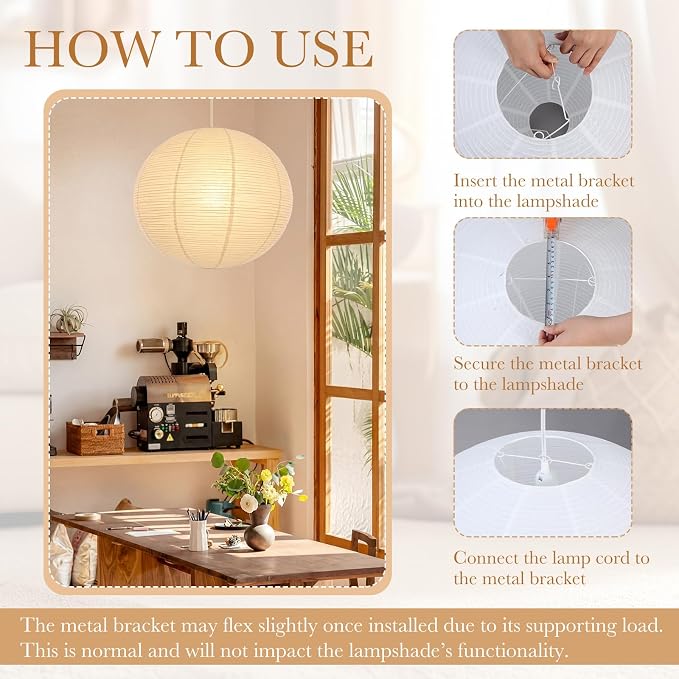 Nuanchu 2 Pack 24" Large Hanging Paper Lampshade Set Round and Oval White - Image 3