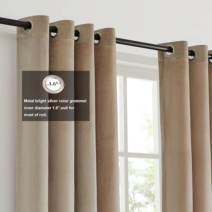 BULBUL Champagne Grey Color Block Window Curtains Panels 96 inches Long Velvet - Image 2
