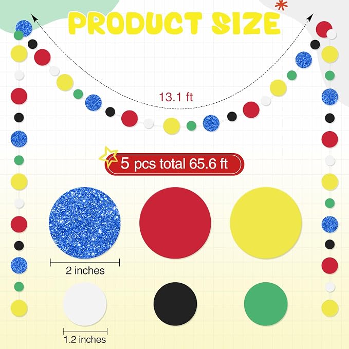 Outus 5 Pieces Colorful Circle Garland Banner Hanging Paper Dot Decorations - Image 2