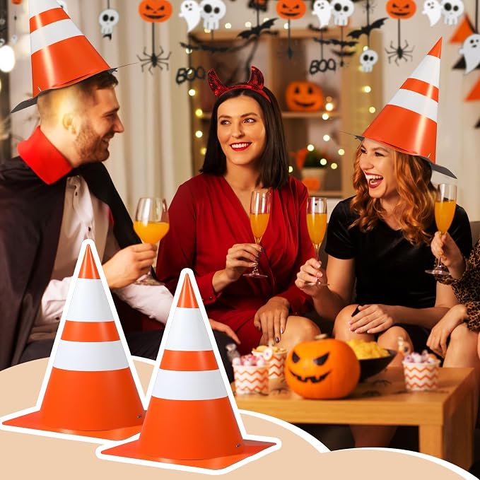 12 Pcs Halloween Orange Traffic Cone Hats Funny Unisex Halloween Costume Road - Image 6
