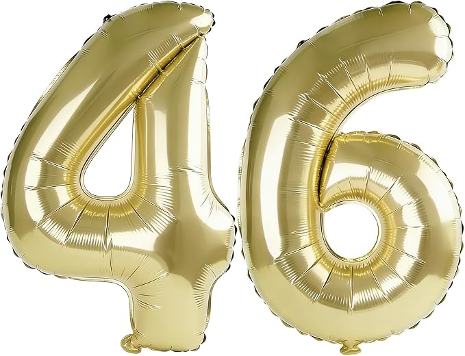 40 Inch Number 46 Balloons for 46th Birthday Party Decorations, 0-100 Champagne by FOBELEC