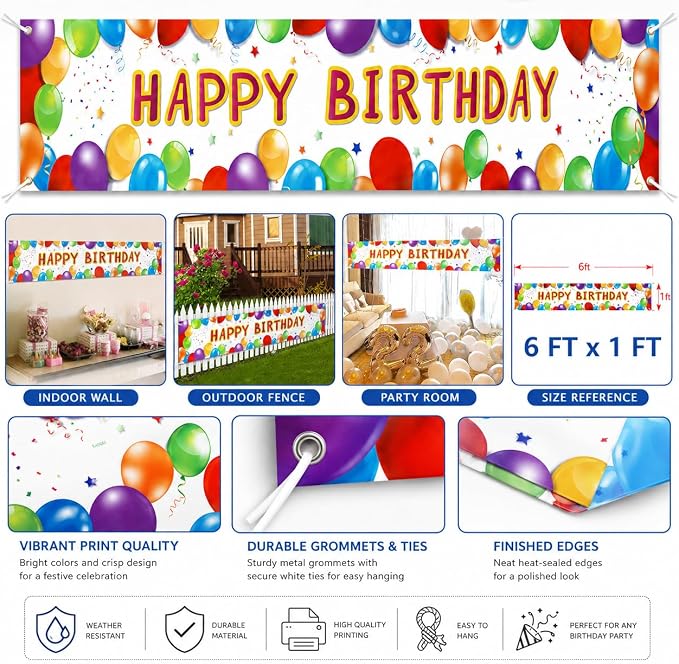 Letjolt Happy Birthday Banner Balloon Sign Huge Party Supplies 6 Feet | - Image 6