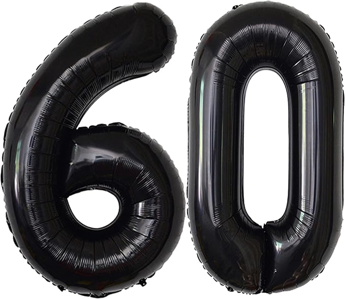 Black 60 Number Balloons Giant Jumbo Foil Mylar Helium Balloons Party by COLORFULELVES