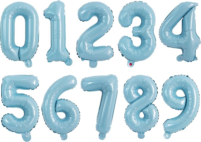 TONIFUL Number Balloon 16Inch 10 Pcs Light Blue 0-9 Birthday Number Ballons | by TONIFUL