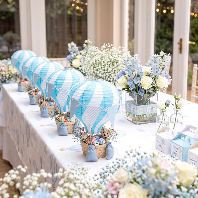 8 Sets Blue Hot Air Balloons Decorations Baby Shower Table Centerpieces 11.8'' - Image 4