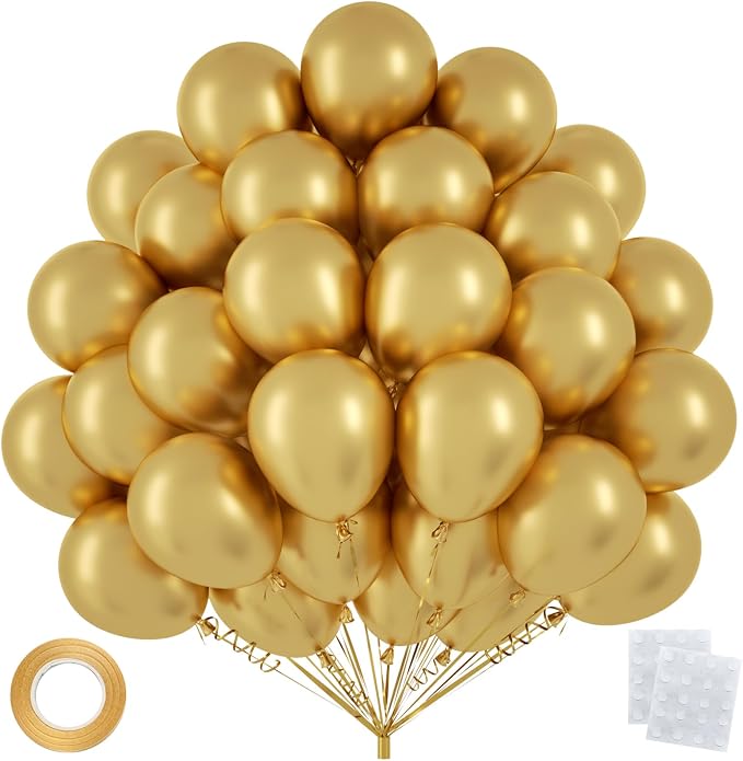 50pcs 12 Inch Metallic Gold Balloons | Chrome Gold Balloon Kit by OWPFJG