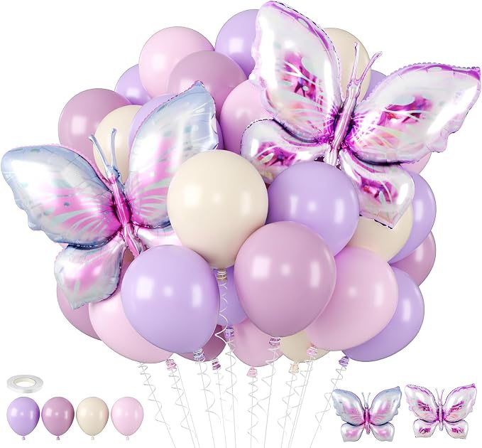 Biapian Pink and Purple Balloons, Giant Butterfly Balloons Foil, 12 Inch Ivory by BIAPIAN
