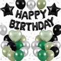 Black Green Birthday Decortions, Star Heart Foil Balloons by BTZO