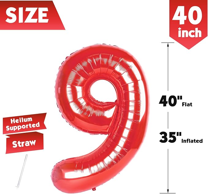 40 Inch Red Number 9 Balloon Birthday Party Decorations - Image 5