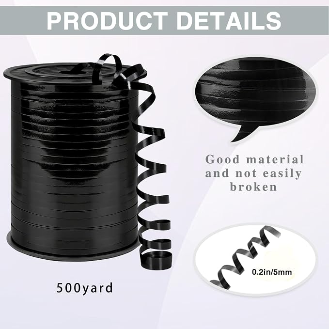 500 Yards Curling Ribbon, 1/5 Inch Shiny Black Ribbon, Balloon String, Party - Image 2