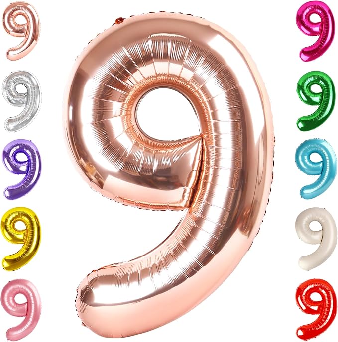 9 Balloon Numbers Birthday Decorations, 40In Rose Gold Balloons by Mluchee