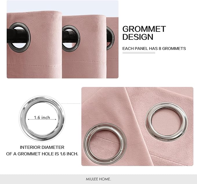 MIULEE Velvet Curtains Light Pink 52 x 108 Inch Length Set of 2 | Extra Long - Image 2