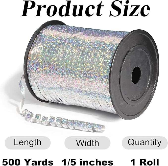 500 Yards Laser Silver Curling Ribbon, 1/5 Inch Wide Shining Metallic Ribbons - Image 2