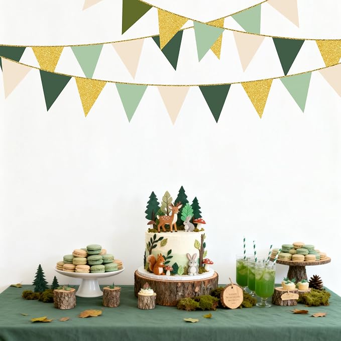 Sage Green Gold Party Decorations Pennant Banner Flag Olive Green Cream Beige - Image 7