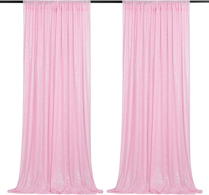 Pink Sequin Backdrop Curtains Party Photo Glitter Drapes 2 Pcs 2FTx8FT | by B-COOL