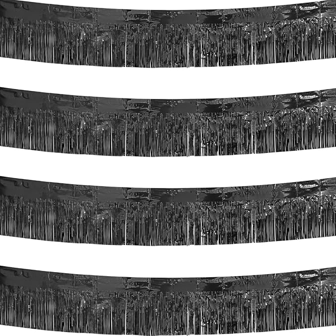 4 Pack Black Total 40 Feet Foil Fringe Garland Metallic Tinsel Banner Wall by iiCheerful