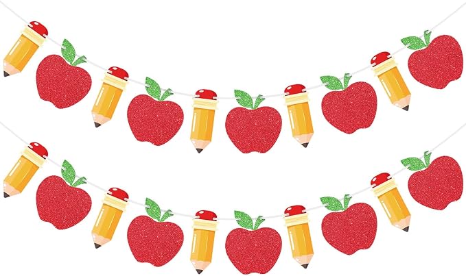 Hooqict 2 Pieces Back to School Pencil and Apple Banner Decorations Welcome by Hooqict