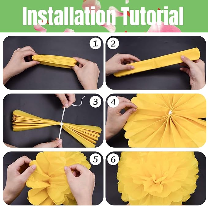 Qimoo DIY Decorative 20pcs Green Paper Tissue Pom-poms Flowers Ball - Image 3