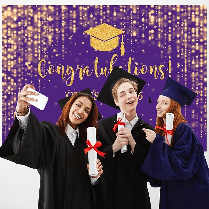 Mocsicka Class of 2026 Backdrop Purple Gold Glitter Bokeh Graduation Party - Image 7