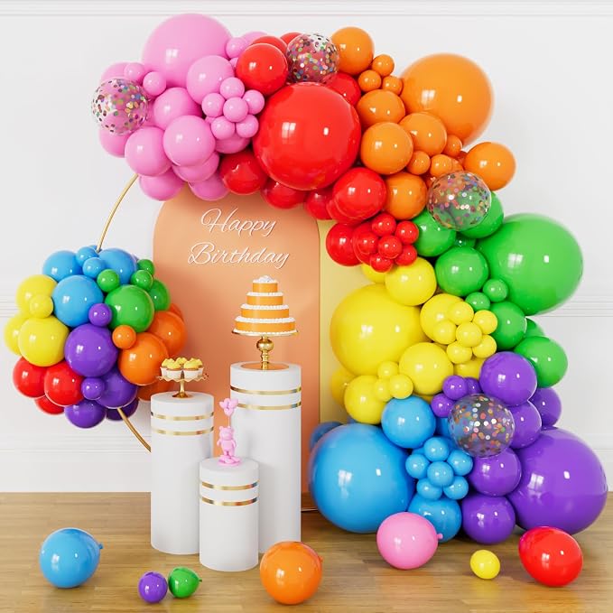 162 Pcs Colorful Rainbow Balloons Arch Kit, Diffrent Size Rainbow Balloon by KUULBELAballoons