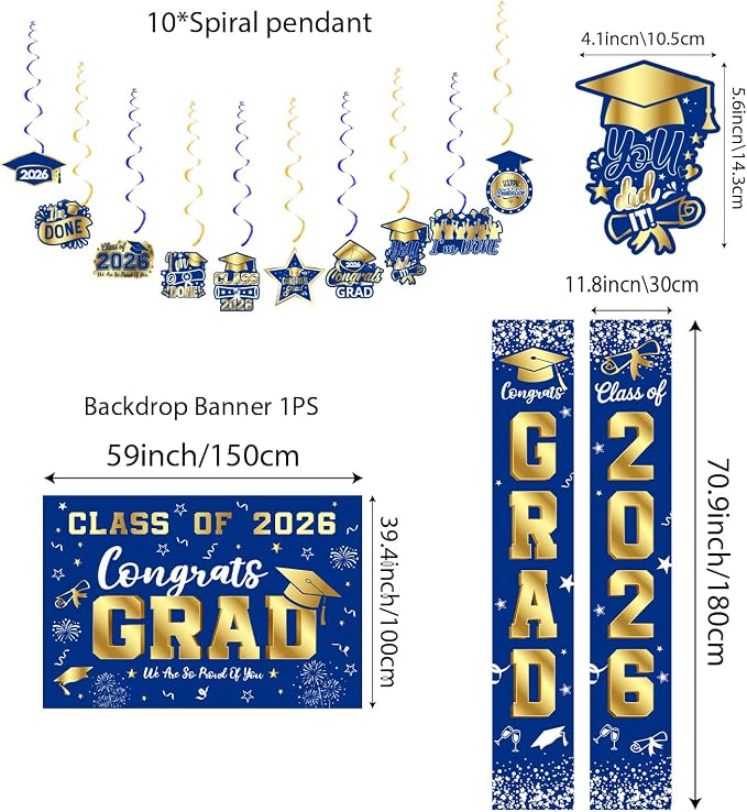 Graduation Decorations 2026 Blue and Gold Set, Congrats Grad Decor Set - Image 3