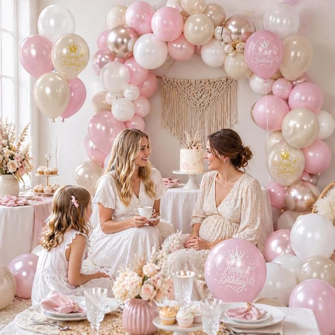 Dusty Pink Beige Gold Birthday Balloons - Image 5