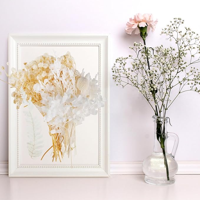 Dried Flowers,Dried Flowers Set for DIY Scrapbook Accessories Flower Arrangements Flower Decoration Wedding Decoration(White)