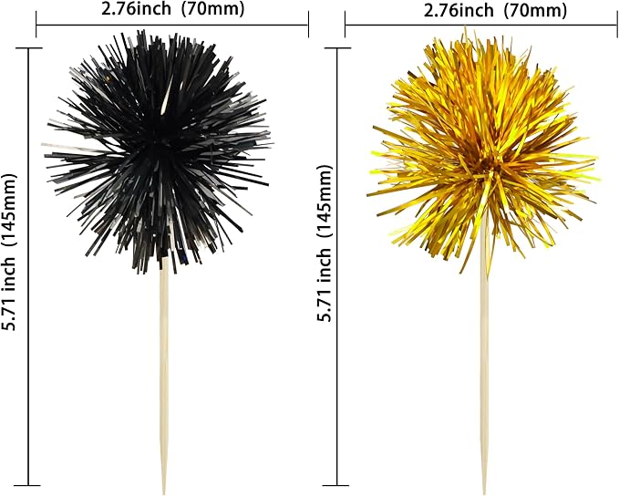 Gyufise 30Pcs Foil Firework Cupcake Toppers Sparkle Tinsel Cake Toppers Tinsel - Image 2
