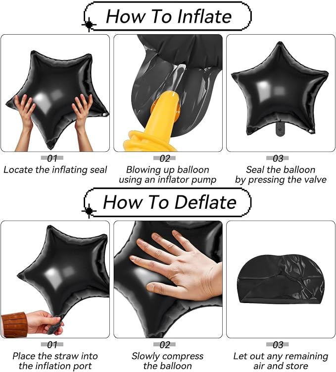 Black Star Balloons, 22/18/10 Inch Foil Balloons, Four-Pointed Balloon - Image 3