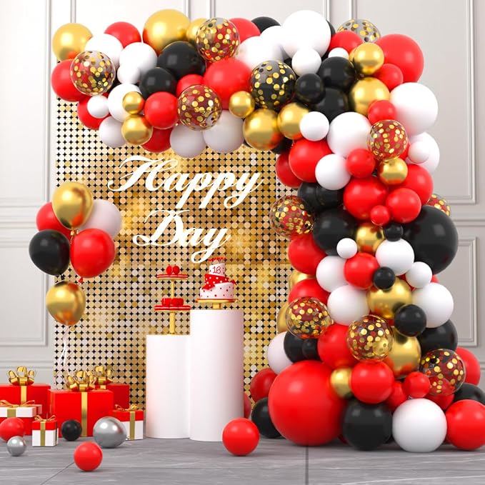 Red White Gold Black Balloon Garland Arch - Image 2