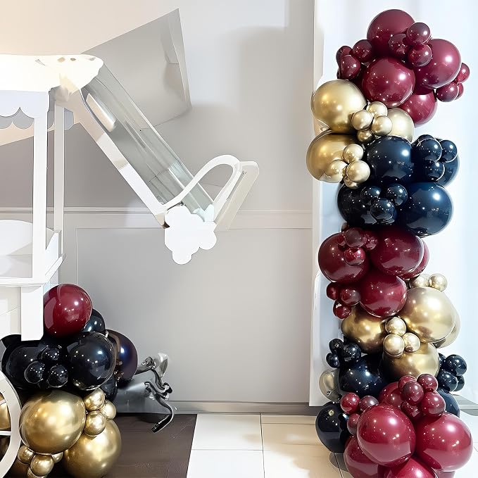 HILAVO Black Burgundy Gold Balloons 12 Inch Burgundy Maroon Red Black Metallic - Image 7