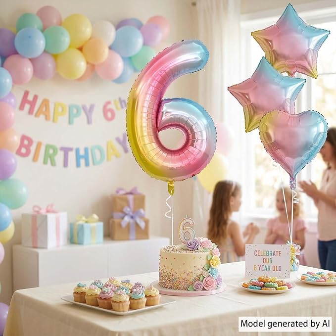 Rainbow Ombre Number 6 Balloon 40 Inch Pastel Foil Decor - Image 2