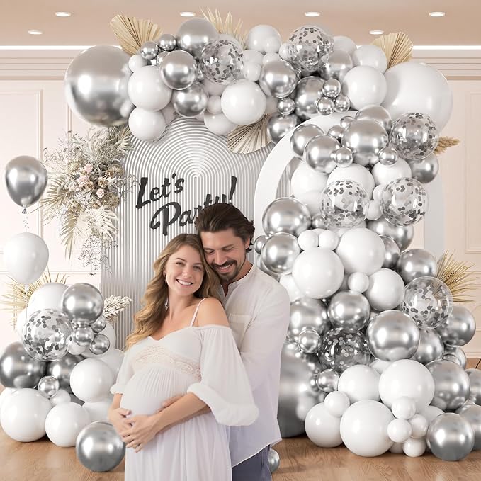 132pcs Silver and White Balloon Arch Kit Different Sizes of 18 12 10 Inch | - Image 6