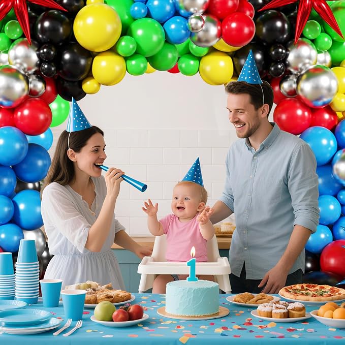 Red Blue Green Yellow Black Balloon Arch Kit, Birthday Decor | 140Pcs Hero - Image 6
