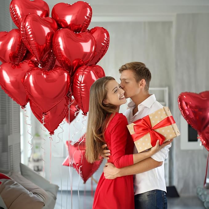 Red Heart Balloons, 18 Inch Metallic Red Foil Balloon Helium 10Pcs Large Ruby - Image 6