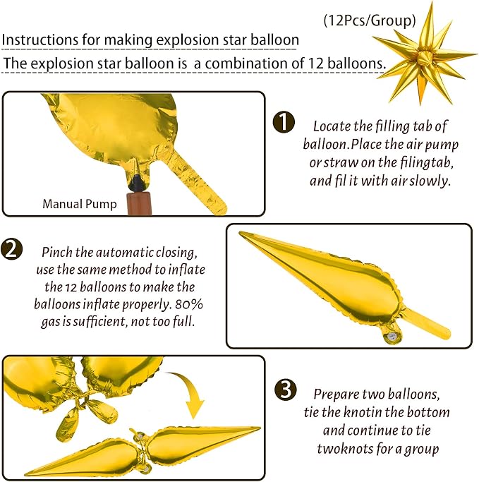 Star Foil Balloons 12 Point Cone Explosion Star Foil Balloons | 60 Pcs Gold - Image 3