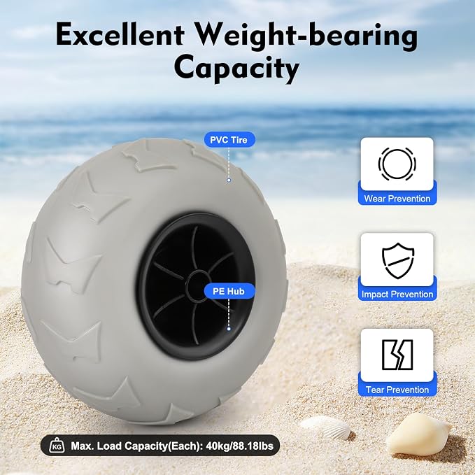 2 Pack 16" Balloon Wheels Beach Cart Tires, Replacement Big Beach Sand Tires - Image 3