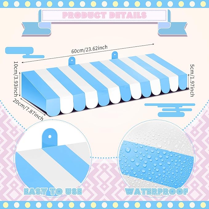 Boao 4 Pack Blue and White Awning Decoration 3D Stripe Cardboard Awning - Image 2