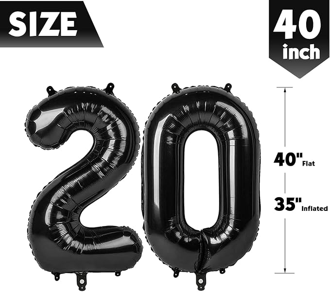 40 Inch Black Number 20 Balloon Birthday Party Decorations - Image 5