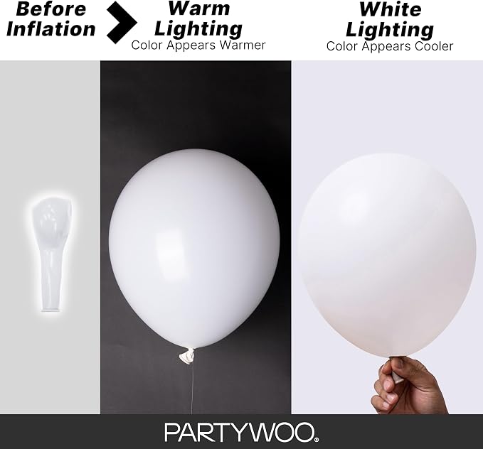 PartyWoo White Balloons 92pcs Different Sizes Pack of 18 12 10 5 Inch Matte - Image 3